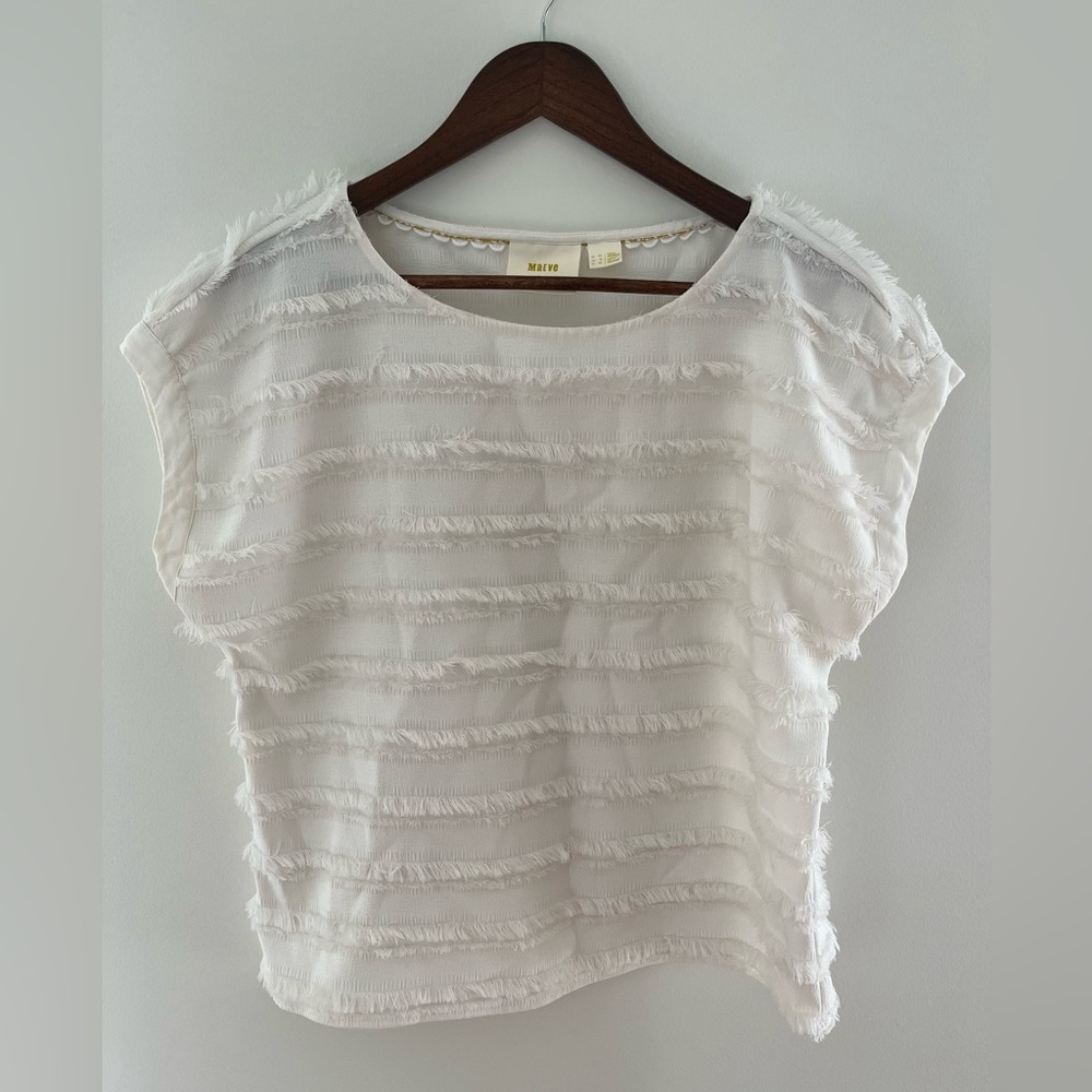 Maeve by Anthropologie Fringe Top Cream 8